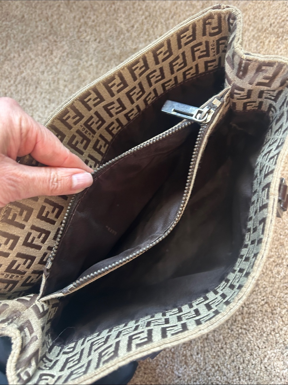 Fendi Beige and Brown FF Logo Canvas Tote with Dark Brown Straps - Picture 5 of 7